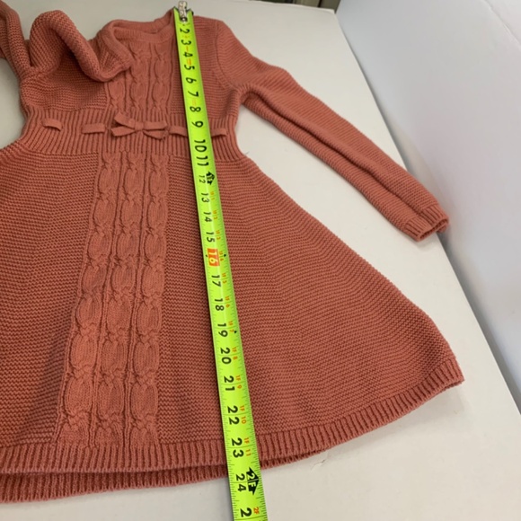 Girls Pink, cottagecore cable knit sweater dress, bow accent, boho balletcore - Picture 11 of 13